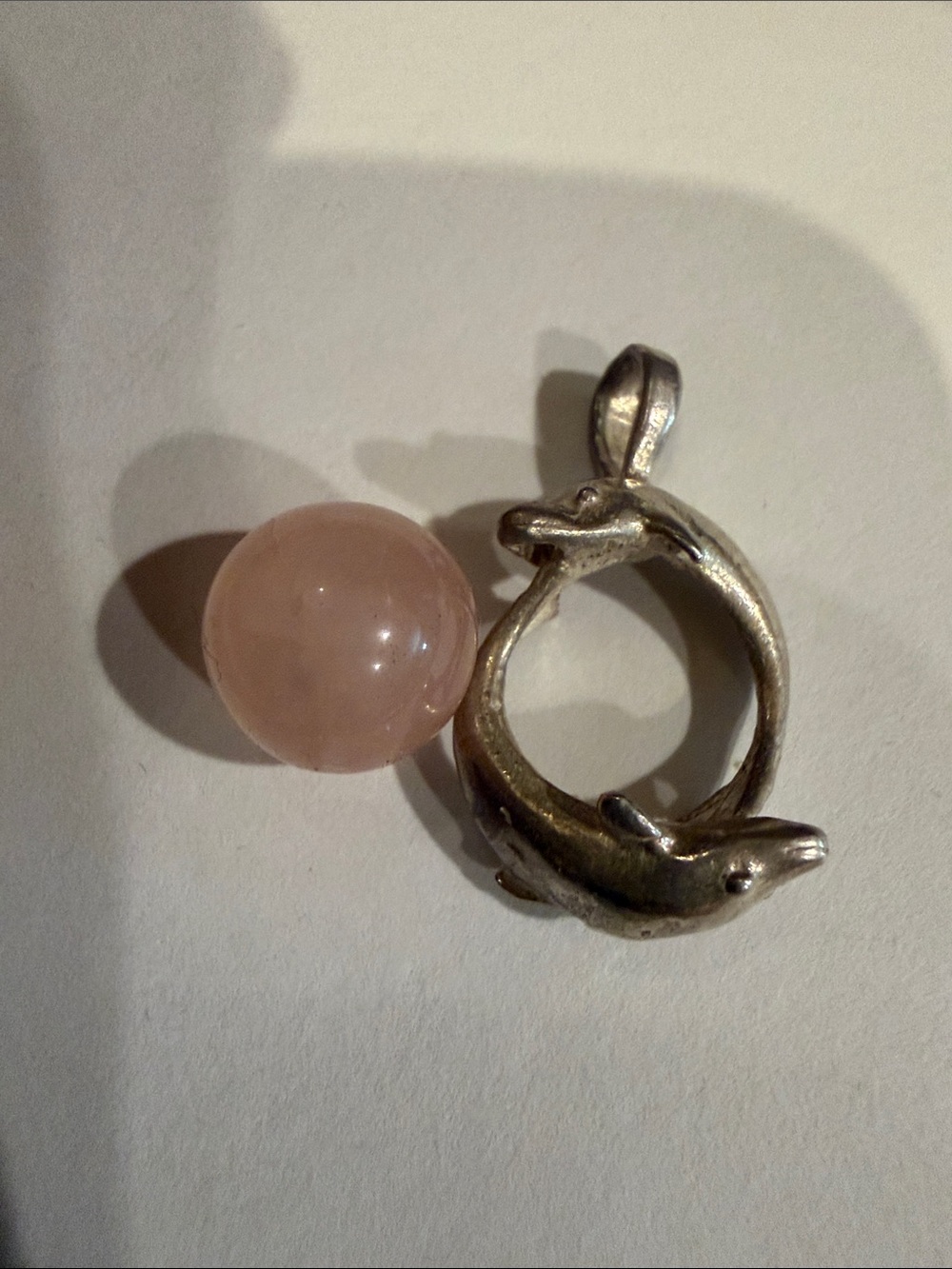 Sterling Silver Dolphin Pendant with Pink Rose Quartz Sphere